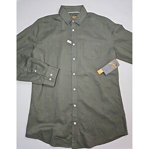 Johnny Bigg Men's Green Linen Blend Button Up Long Sleeve Shirt Large‎ Tall NWT